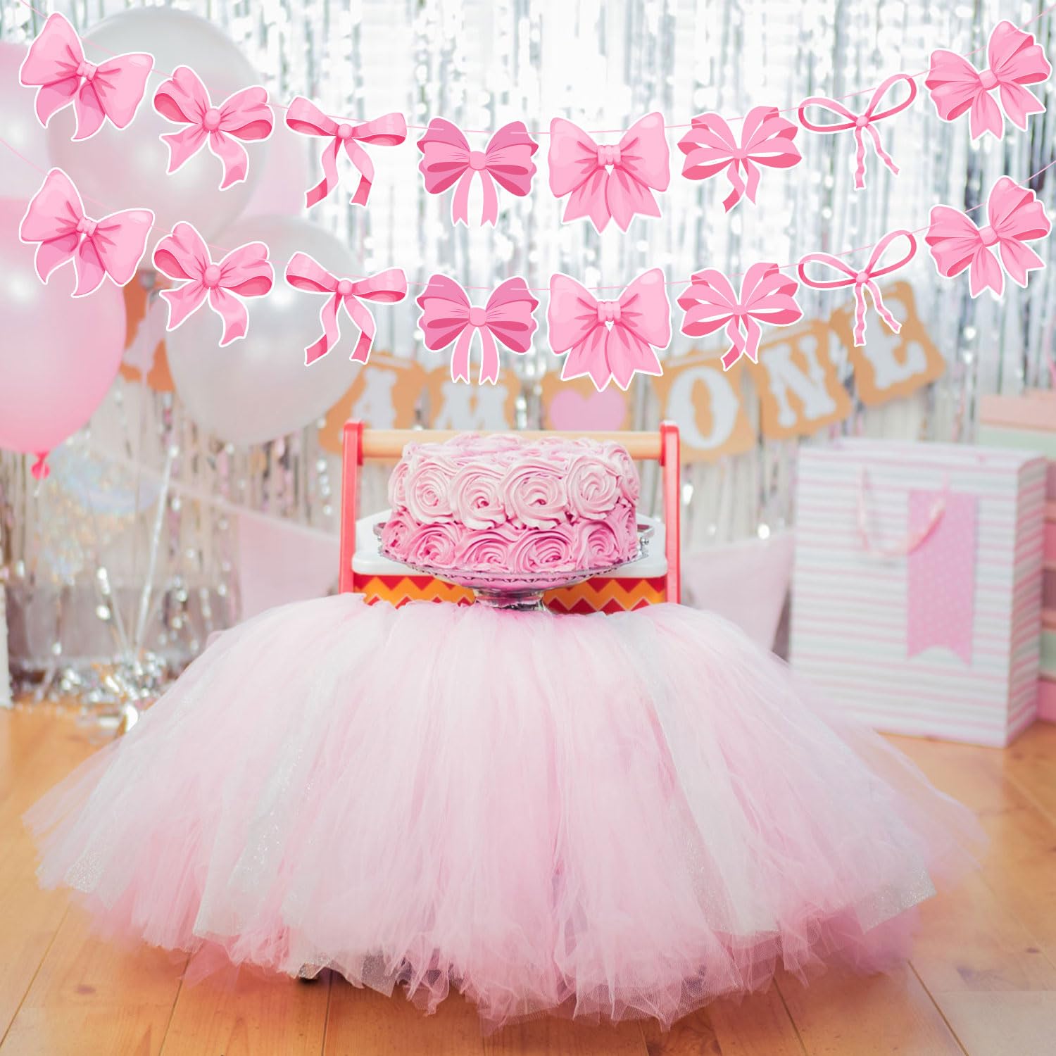 Décorations De Fête D'anniversaire Avec Nœud – Bannière Rose, Ensemble Tourbillons à Suspendre Pour Femmes Et Filles, Fournitures De Fête Prénatale