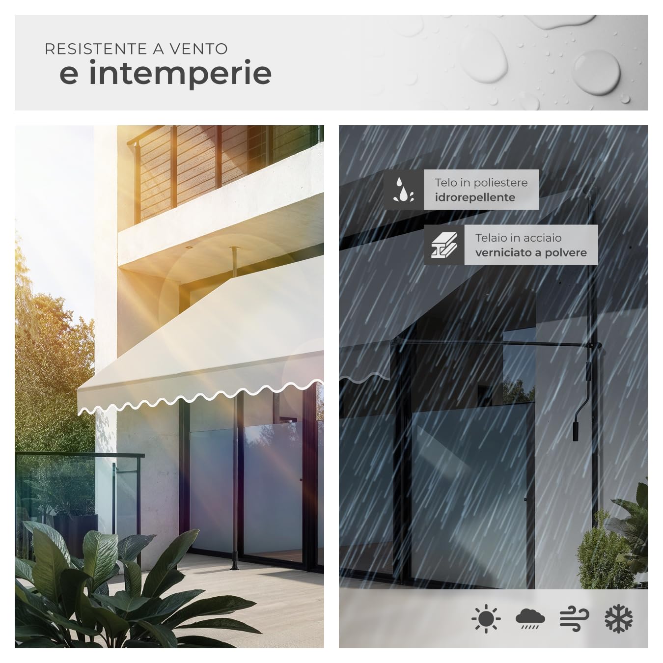 Tectake Tenda da Sole a Morsetto Regolabile 350x180cm Grigio Chiaro Impermeabile UV