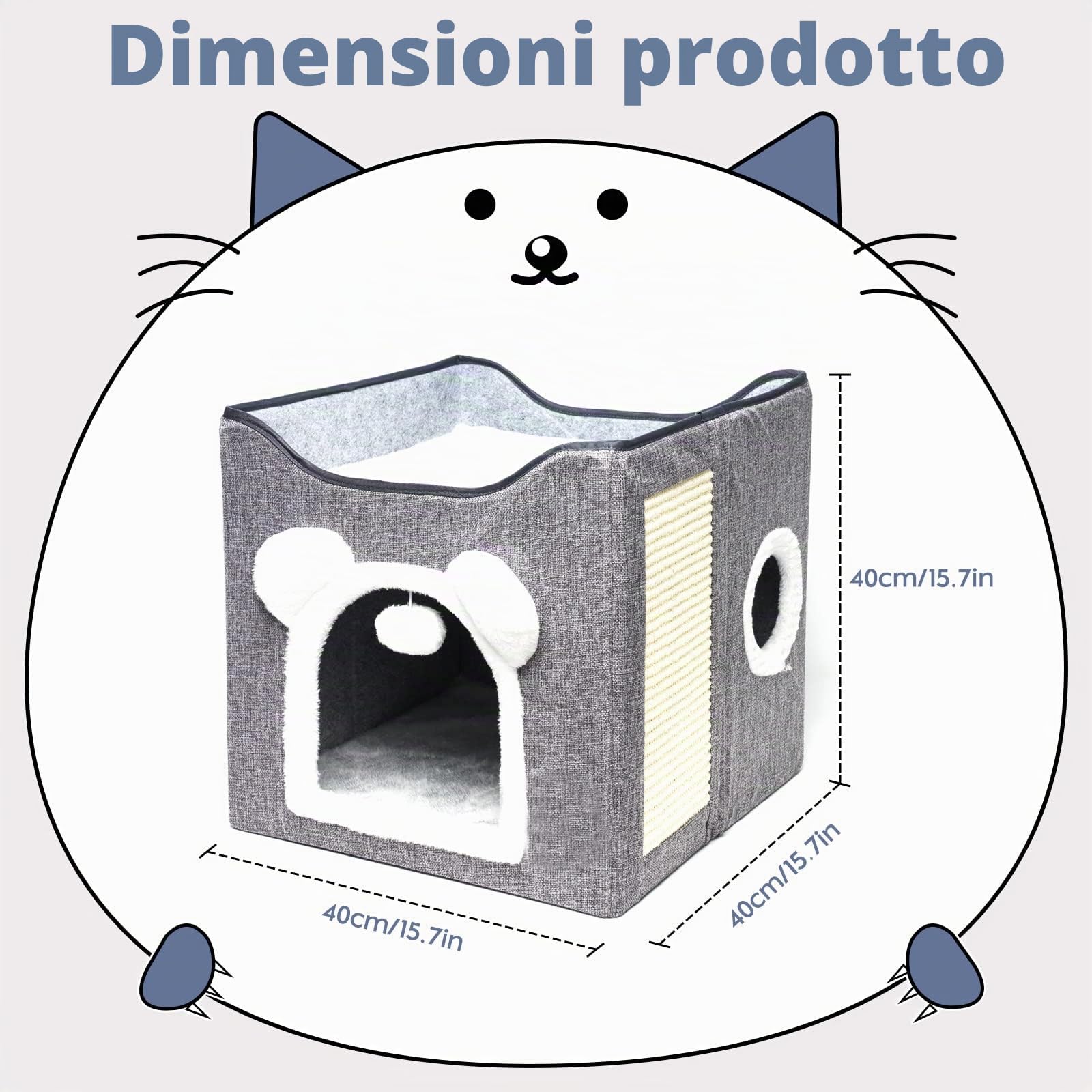 Cuccia per gatti cani Pieghevole Cestino per gatti con 2 cuscini rimovibili Palla appesa e tiragraffi Cuccia 40x40x40cm (falsificazione)