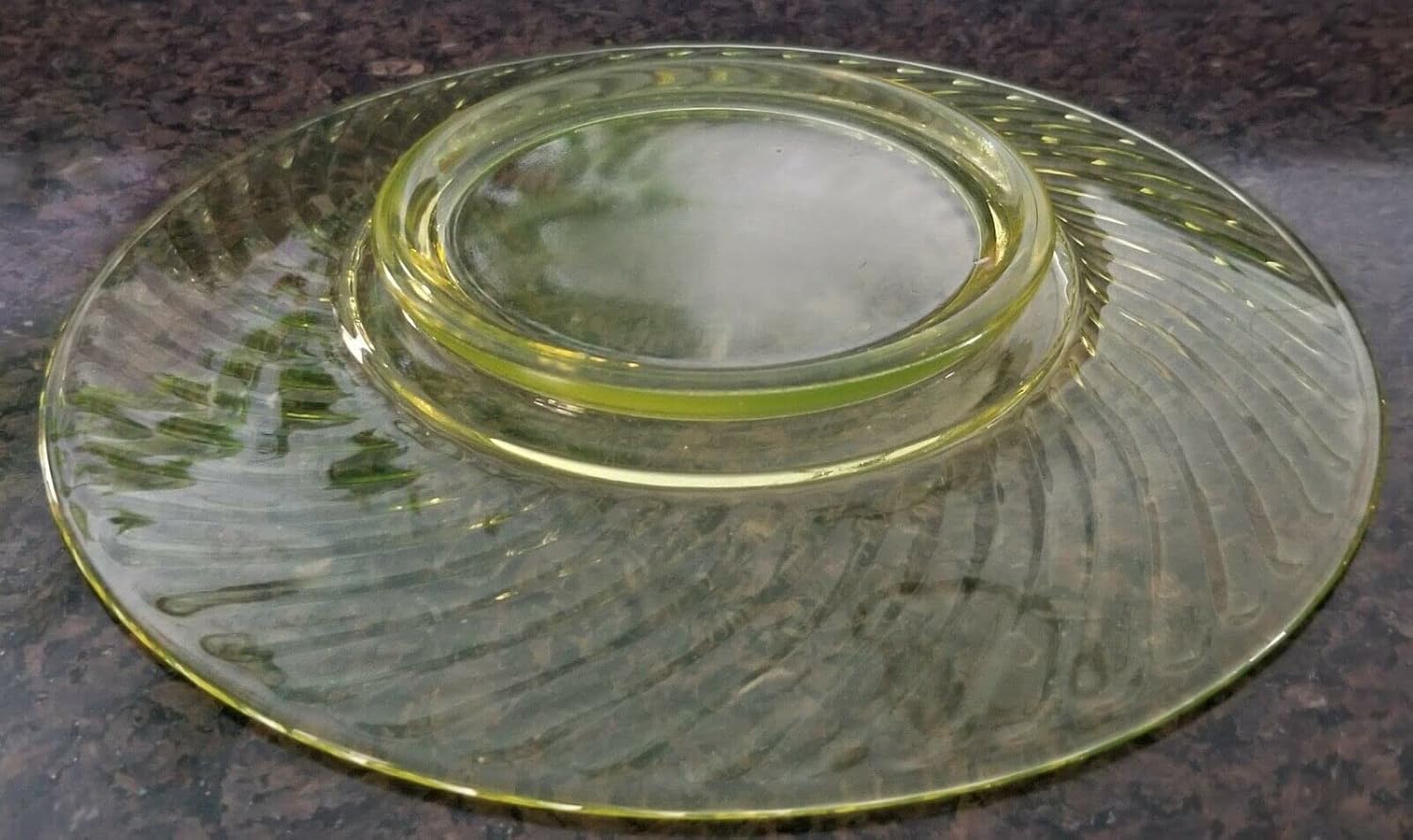 Lot of 6 Yellow Glass Swirl Patten Plates - WILL GLOW