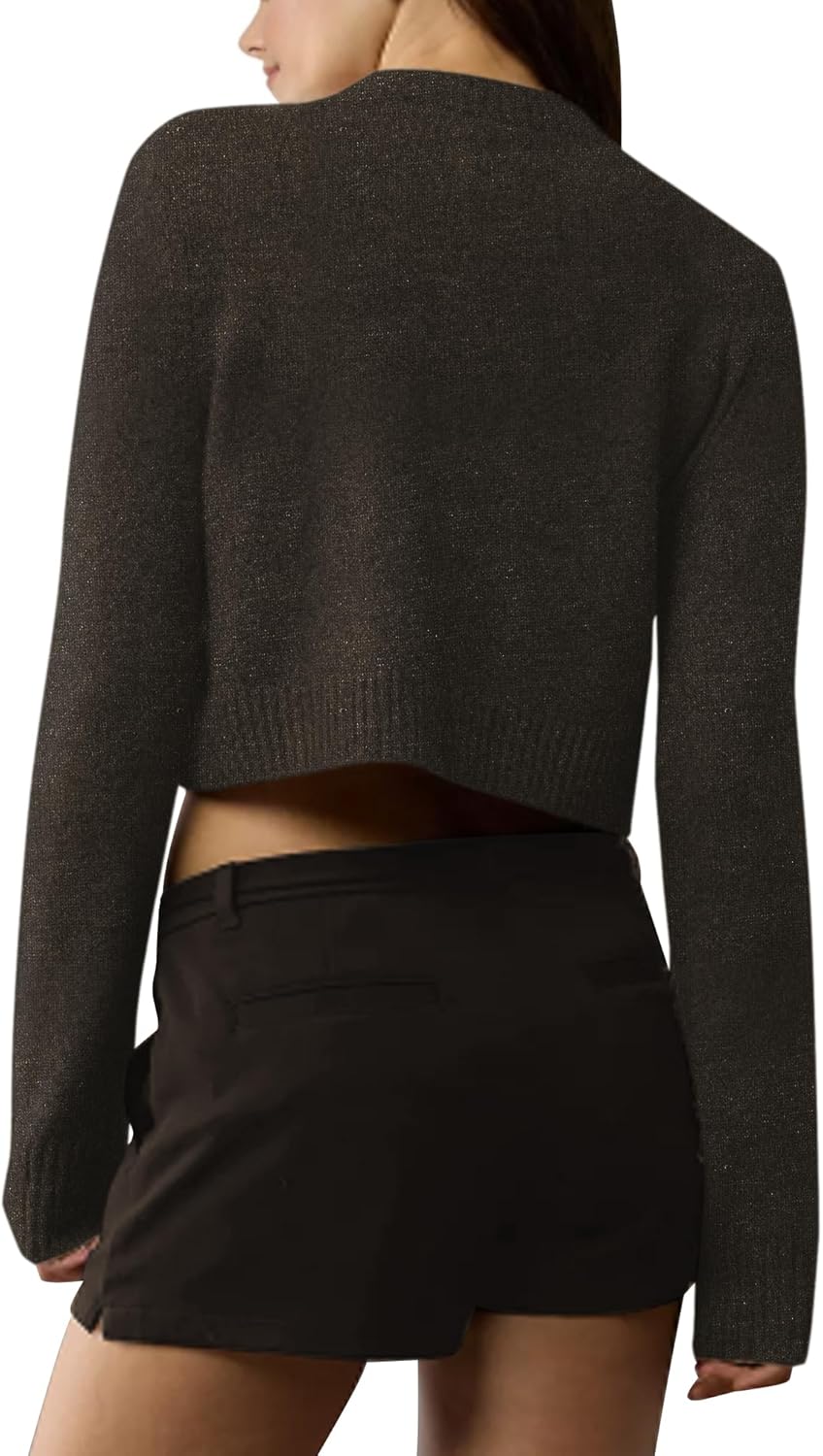 Urban CoCo Women's Crew Neck Cropped Cardigan Sweaters Long Sleeve Open Front Button Down Shrug Sweater Jackets - Image 3