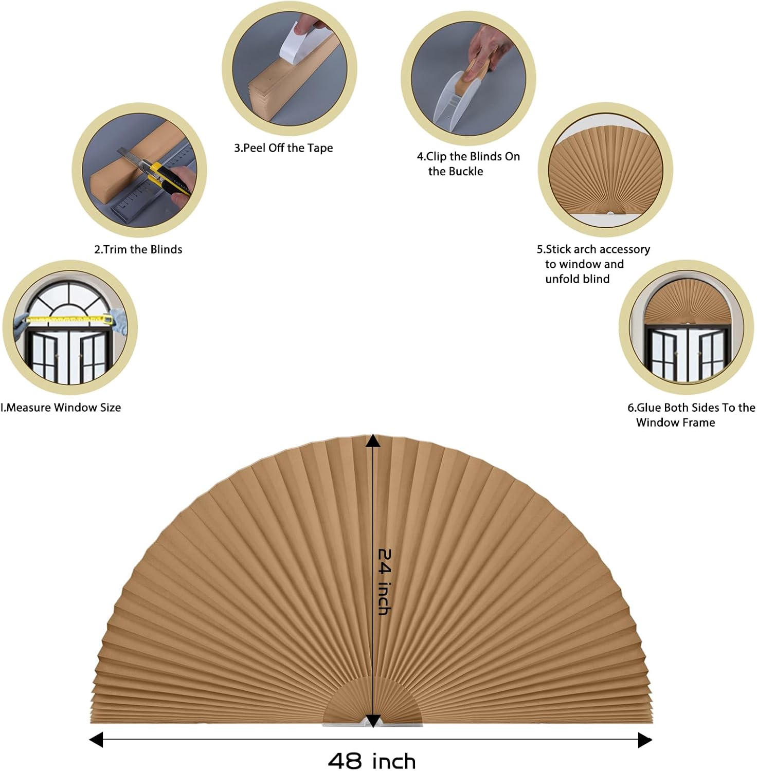 アーチ型ウィンドウシェード 半径18インチ 半円アーチ型 不織布 貼り付けサイズに合わせてカット 粘着式 光フィルタリング 半月型