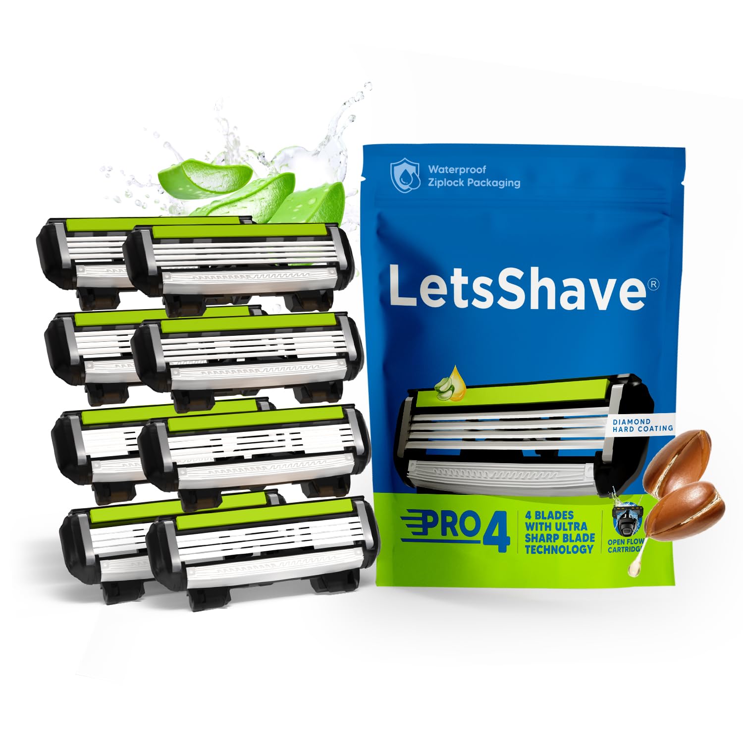 LetsShave Pro 4 Manual Shaving Razor Blades Refill (Cartridges), Pack of 8, World's First Ultra Sharp 4 Blade with Rubber Guard & Open Flow Architecture, Blades for Men