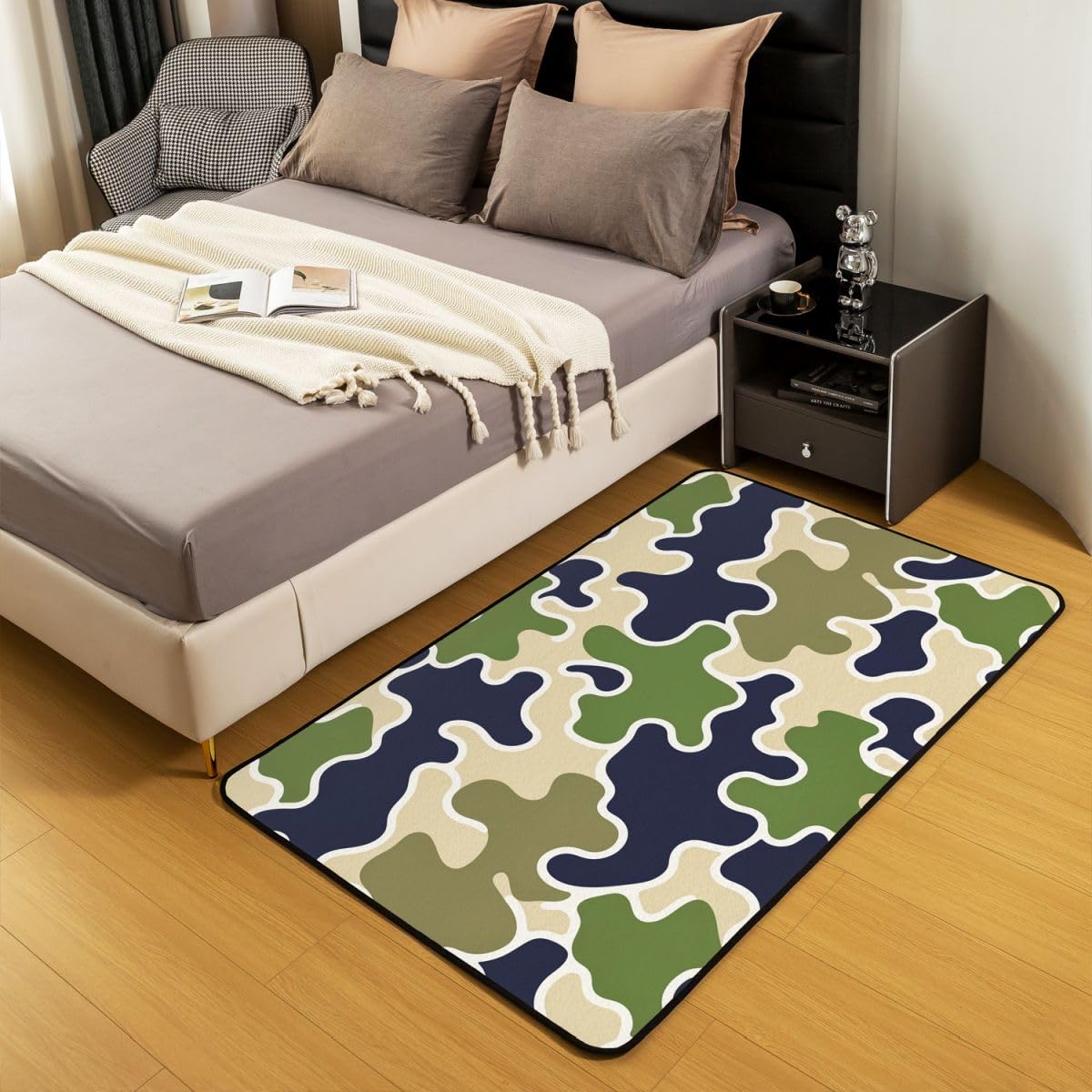 Tapis De Salon 150x200cm Camouflage Tapis Chambre Militaire Style Moderne Doux Lavable Camo Cabine Chasse Idéal pour Salon Et Chambre Vert Jaune Antidérapant