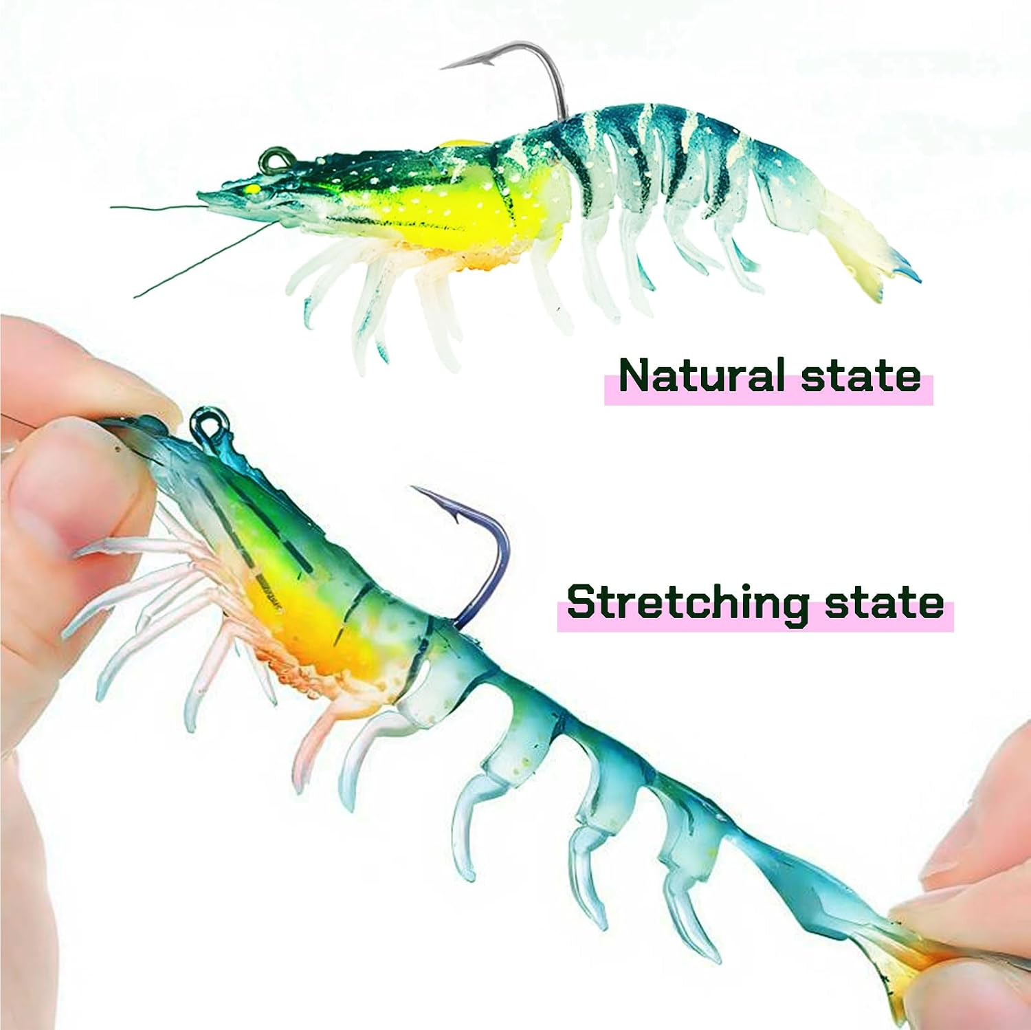 6Pcs Fishing Lures Shrimp Baits Kit Pre-Rigged Fishing Jigs Soft Lure Swimbait for Bass Crappie Trout Walleye
