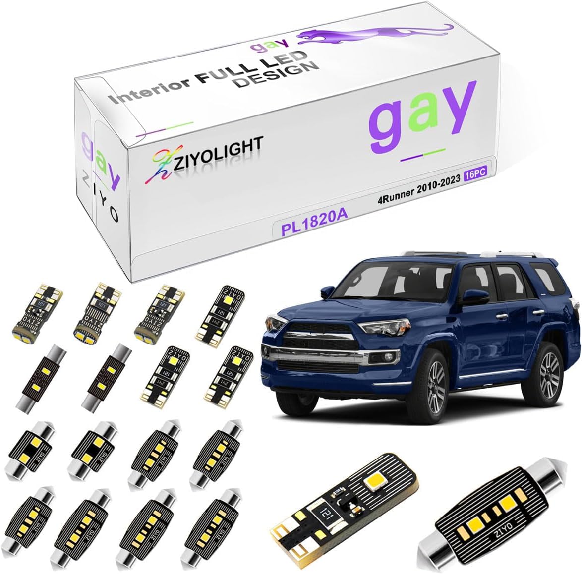 LED Interior Light kit for Toyota 4Runner 2010-2023 Dome Light Bulbs Replacement Package + License Plate Lights, 6000K Xenon White LED Light Accessories Upgrade (16 Bulbs)