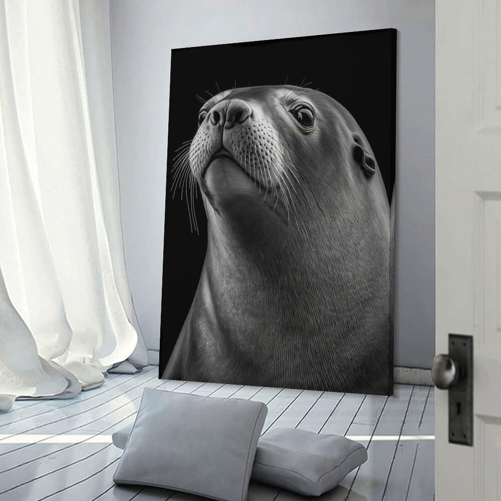 Junmoney Portrait of A Sea Lion Decorative Wall Artwork, 20x30inch(50x75cm), for Corridors, Hallways Or Apartment Entries, Home Artwork for First Impressions