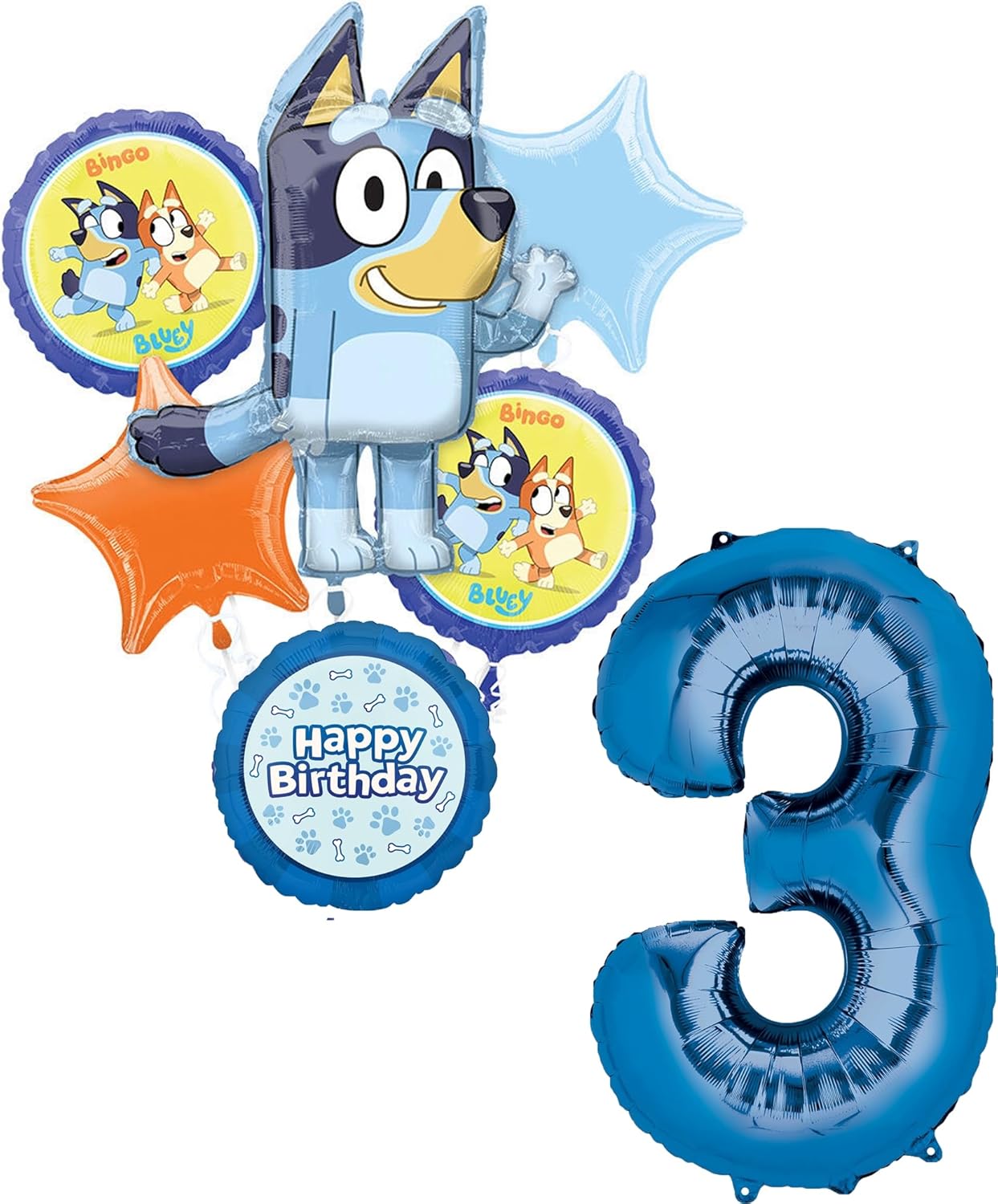Anagram Bluey 3rd Birthday Party Supplies Foil Balloon Bouquet Decorations