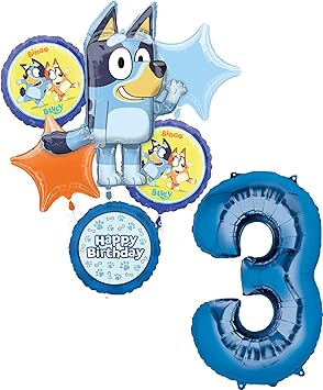 Anagram Bluey 3rd Birthday Party Supplies Foil Balloon Bouquet Decorations