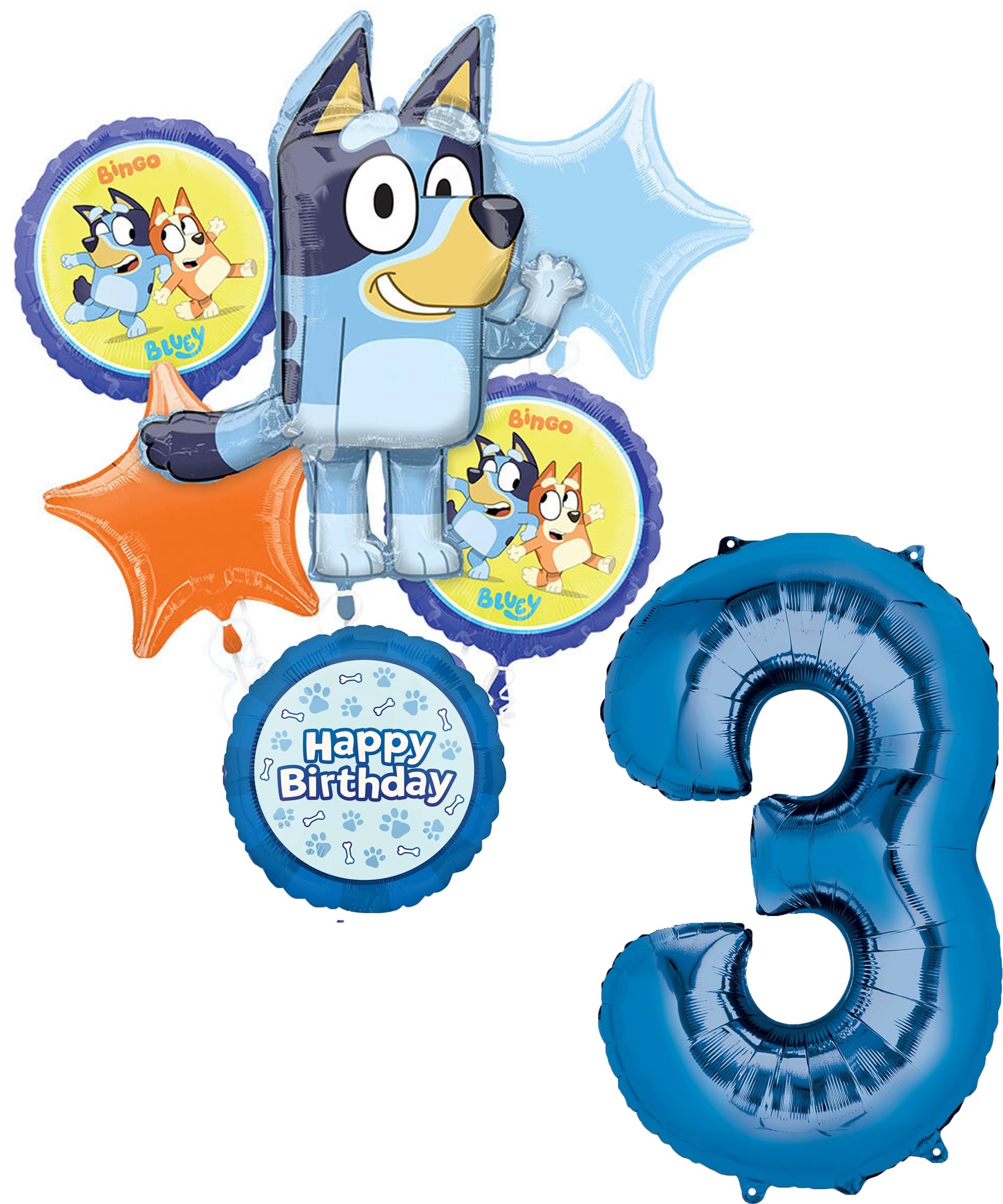 Anagram Bluey 3rd Birthday Party Supplies Foil Balloon Bouquet Decorations