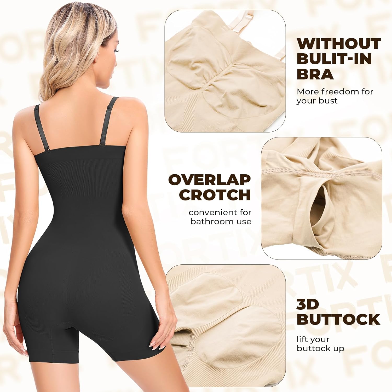 fortix Strapless Shapewear Bodysuit for Women Tummy Control Full Body Shaper Snacthed Bodysuit Seamless Under Dresses - Image 5