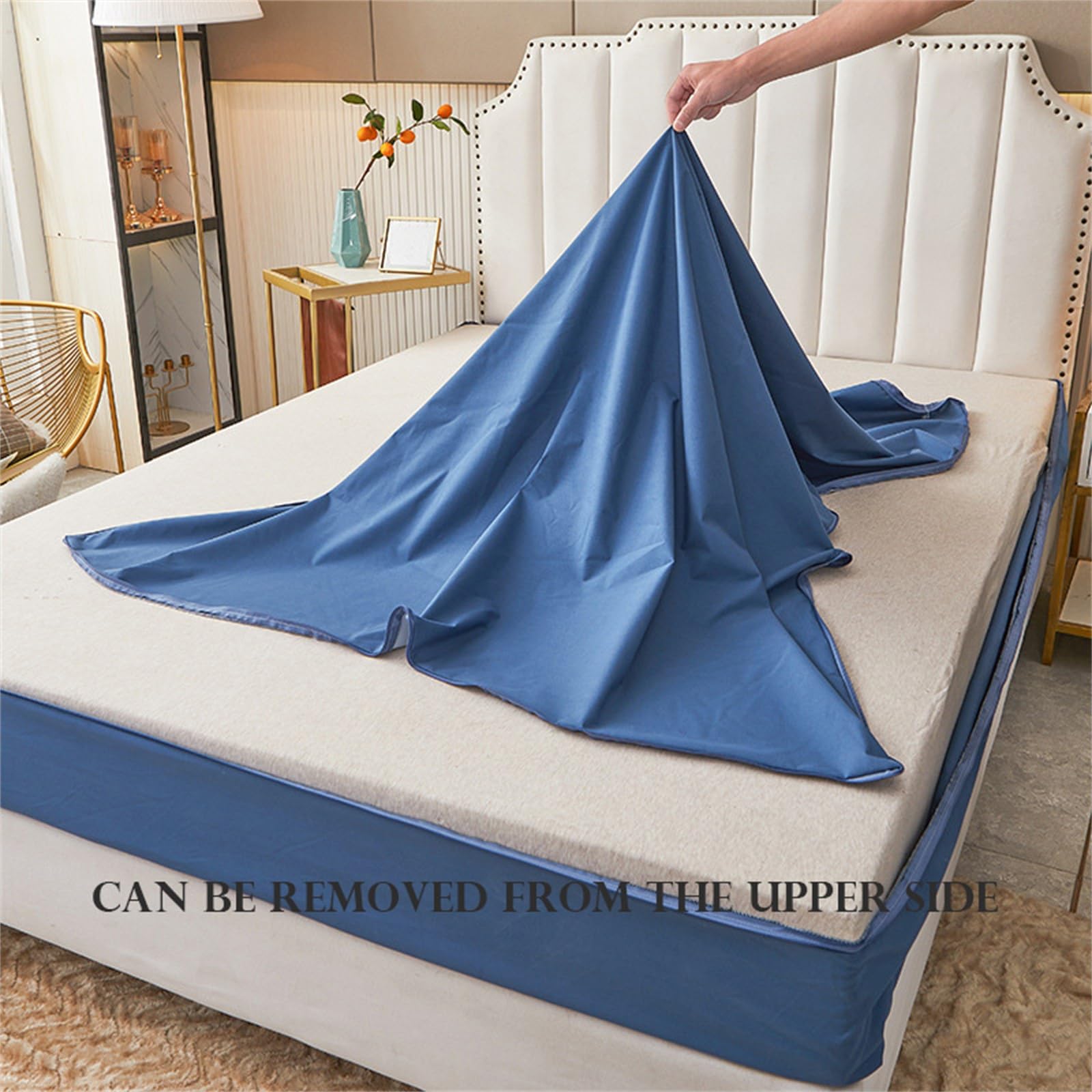 Funda De Colchón Impermeable con Cremallera, Protector De Colchón con Cremallera, Fundas De Colchón De Cama Silenciosas Y Refrescantes - Parte Superior Extraíble(Wei�,120x200x25cm)