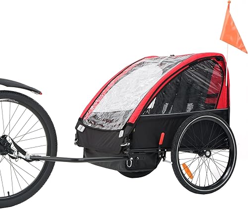 Remolque de bicicleta para niños, adecuado para 1 a 2 niños, más de 12 meses, fijación rápida a la bicicleta, plegable, con arnés de 5 puntos y