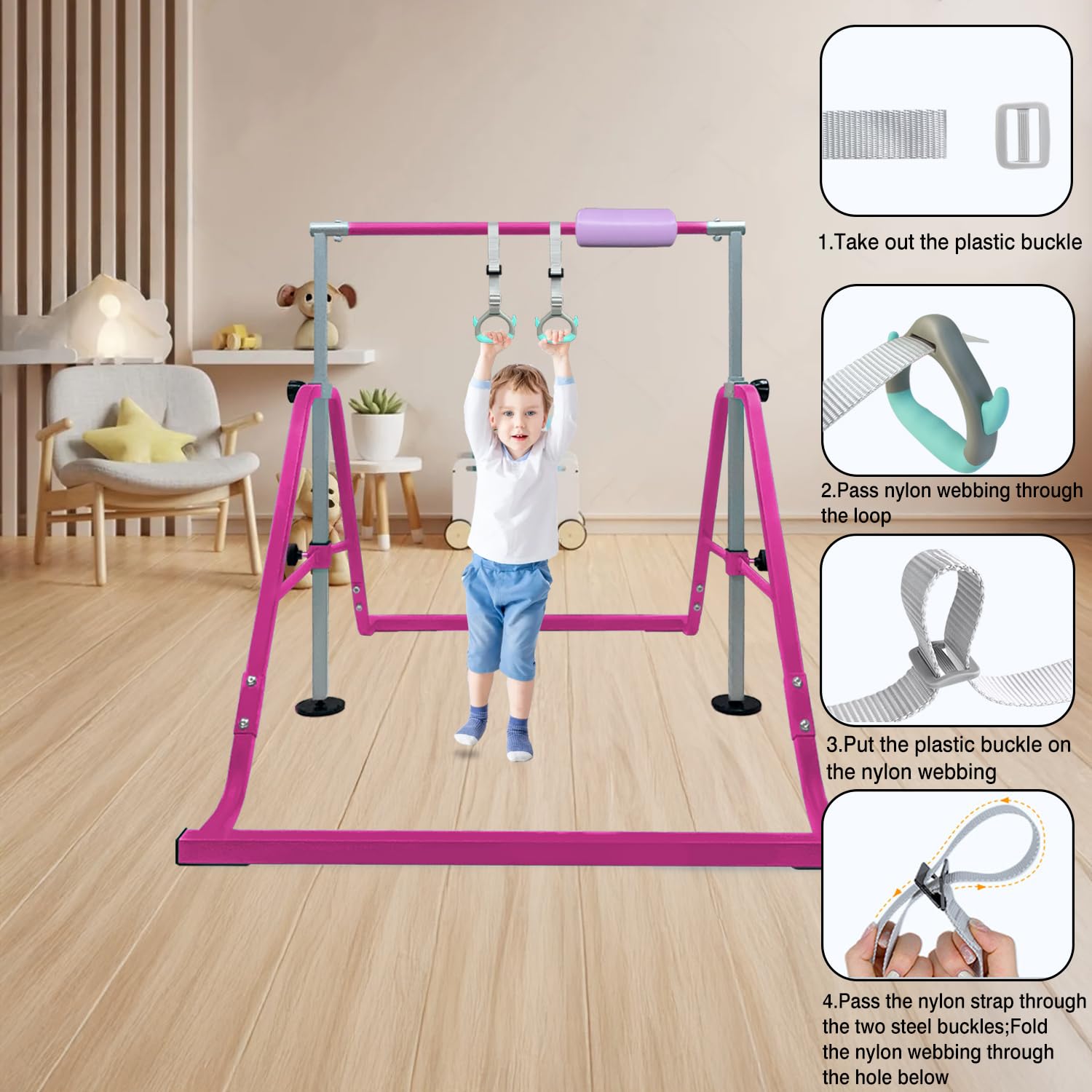 HomeSun Gymnastikstange Kinder mit Verstellbarer Höhen 80-130cm Gymnastics Bars Faltbarer Turnreck Stabil Reckstange Outdoor Indoor Trainingsstange