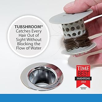 Tubshroom Tub Hair Catcher Drain Protector, Fits 1.5"-1.75", Gray