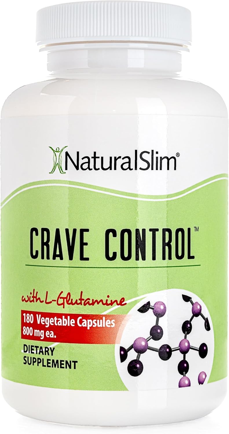 NaturalSlim Natural Appetite Suppressant - Craving Blocker Sugar & Refined Carbs Crave Control - Energy & Metabolism Booster with L Glutamine & Thiamine B1 Supplement - 180 Vegetable Capsules