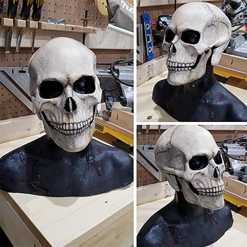 Miniatura 7 de Máscara de calavera con mandíbula móvil, máscara de látex espeluznante de cabeza completa para cosplay y Halloween (blanco)