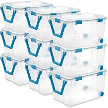 Sterilite 9-Pack Gasket Box, Weather-Resistant Storage Bins with Latching Lids, 120 Quart - Heavy-Duty Organizing Containers for Closet, Bathroom, and Office
