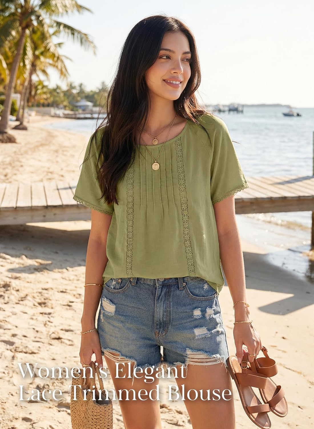 Dokotoo Women's Tops Casual Scoop Neck Short Sleeve Hollow Out Shirts Loose Tunic Tops Blouses - Image 5