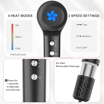 ZPP Hair Dryer, Professional High-Speed Ionic Blow Dryer, 110000 RPM Brushless Motor High Speed Motor for Fast Drying Low Noise Thermo-Control Hairdryer for Travel Women Men