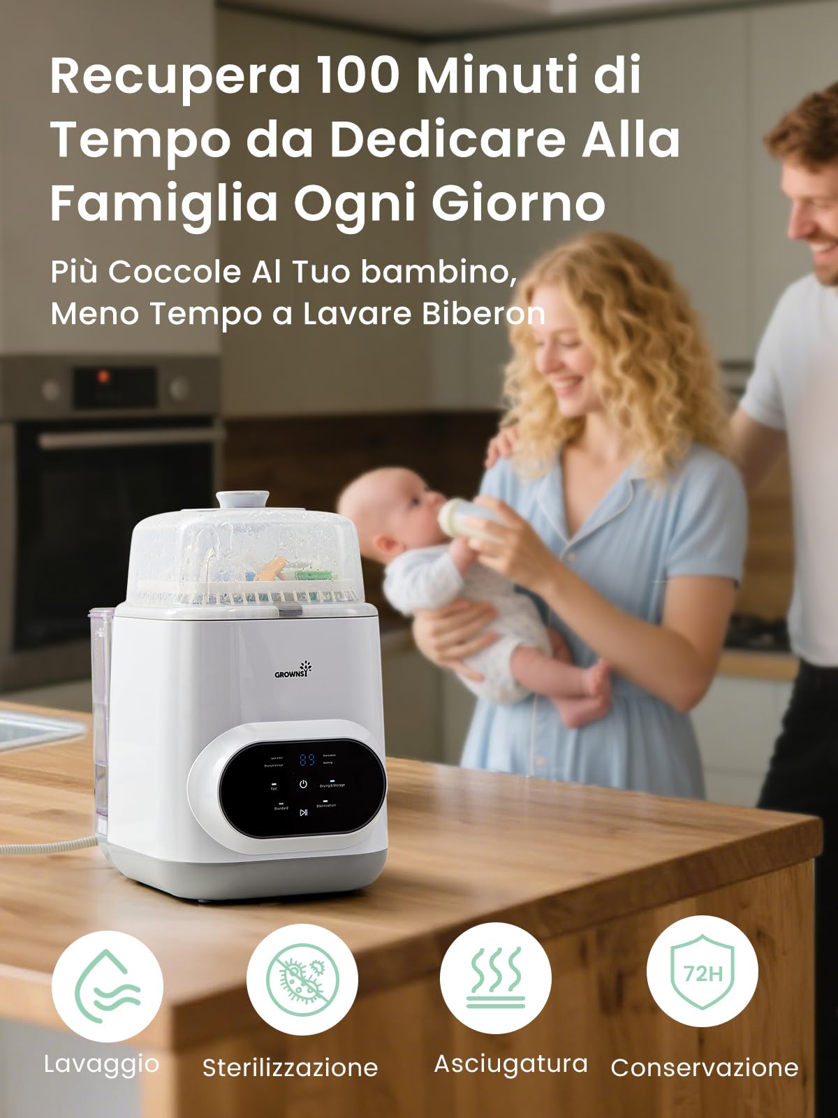 Grownsy EaseClean Baby Bottle Washer Pro | Lavaggio, Sterilizzatore e Asciuga | Per Biberon, Tiralatte e Accessori | Sostituisce il Lavaggio a Mano