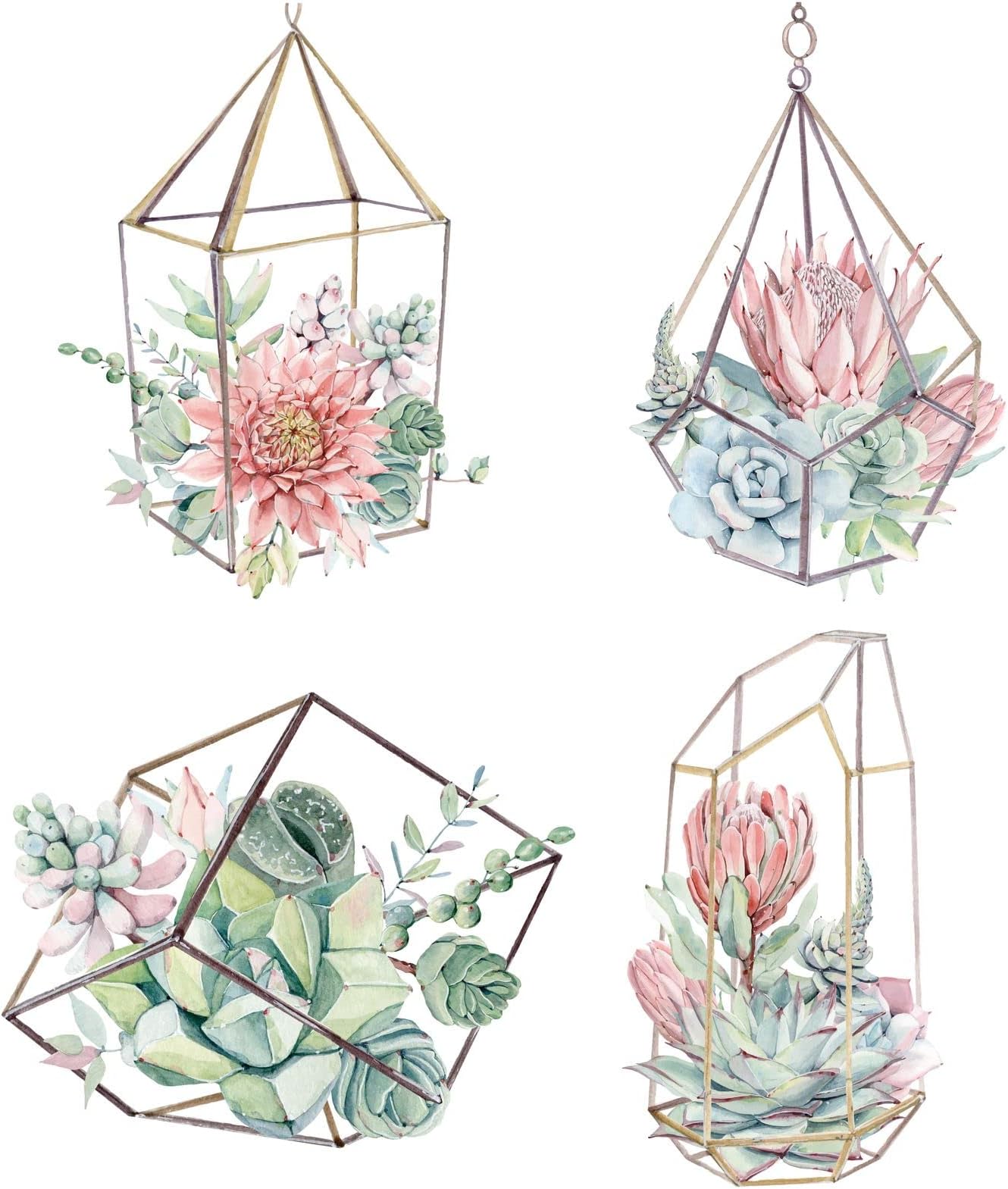 GORGECRAFT 4 Styles 6.3 Inch Desert Succulent Window Decals Static Plant Glass Sliding Door Sticker Clings Waterproof Vinyl Film Spring Bedroom Bathroom Decals for Prevent Birds Dogs Pets Strikes
