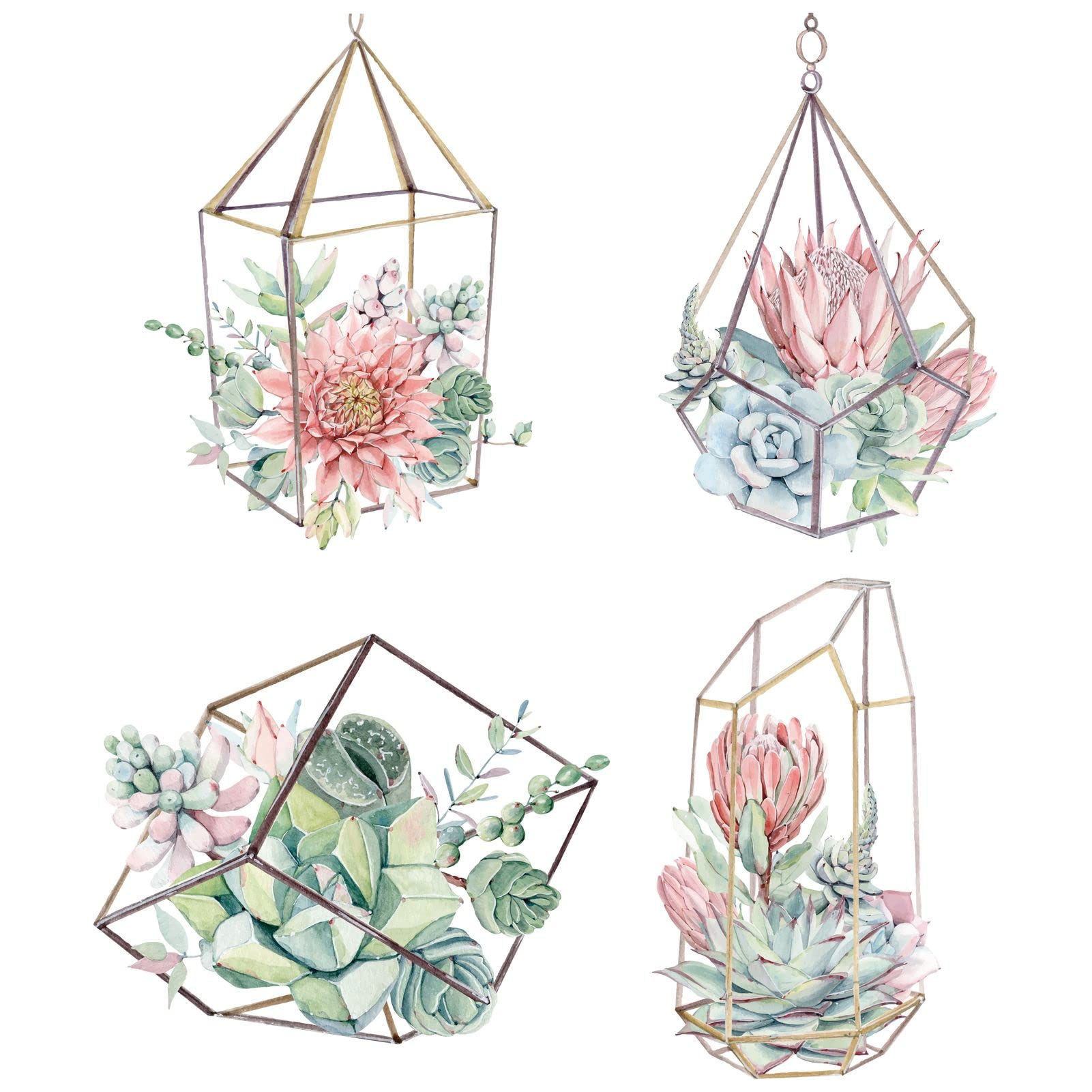 GORGECRAFT 4 Styles 6.3 Inch Desert Succulent Window Decals Static Plant Glass Sliding Door Sticker Clings Waterproof Vinyl Film Spring Bedroom Bathroom Decals for Prevent Birds Dogs Pets Strikes