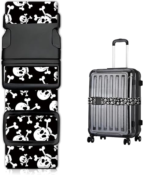 Luggage Straps for Suitcases, Heavy Duty Travel Belt with Quick-Release Buckle, Adjustable Suitcase Strap, Cute Luggage Accessories for Travel Trendy Skull