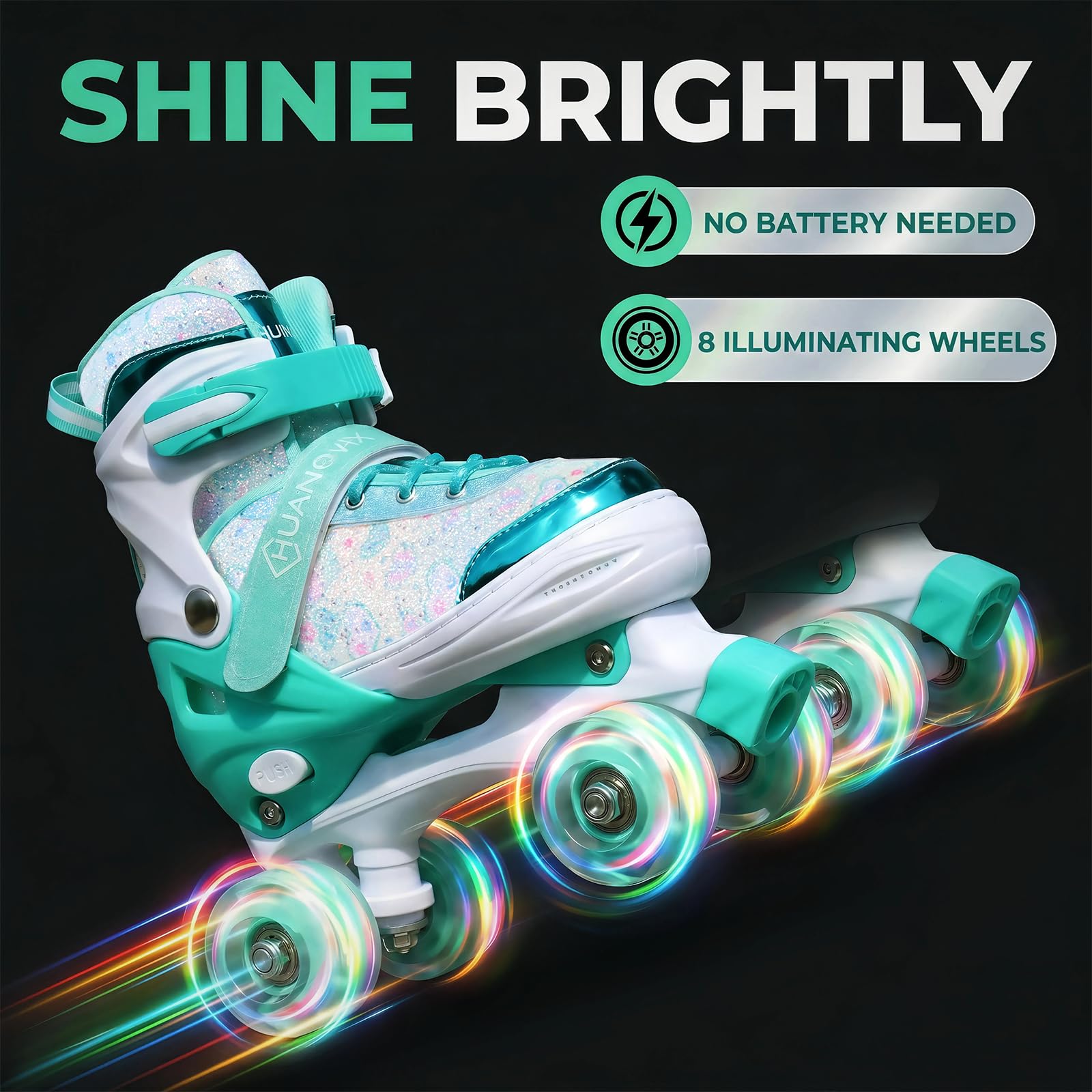 4 Sizes Adjustable Kids Roller Skates for Girls Boys Indoor Outdoor Sports, Love-Green, Medium-Big Kids,Teens - Image 5