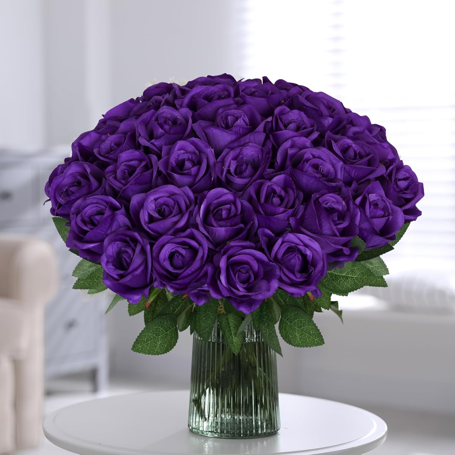 90pcs Fake Dark Purple Roses Artificial Flowers Bulk Realistic Silk Faux Rose with Stems for Wedding Decoration Anniversary Bridal Bouquet DIY Floral Arrangement Romantic Home Decor Gifts