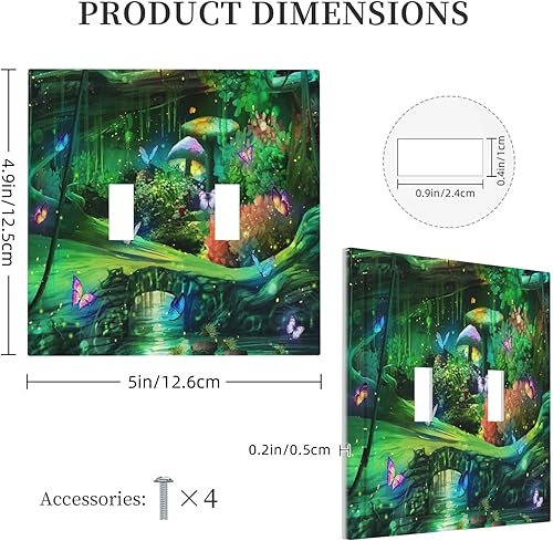Miniatura 5 de Cubiertas decorativas para placa de interruptor de bosque, primavera, encantado, país de las maravillas, tierra verde, 2 cuadras, cubierta de