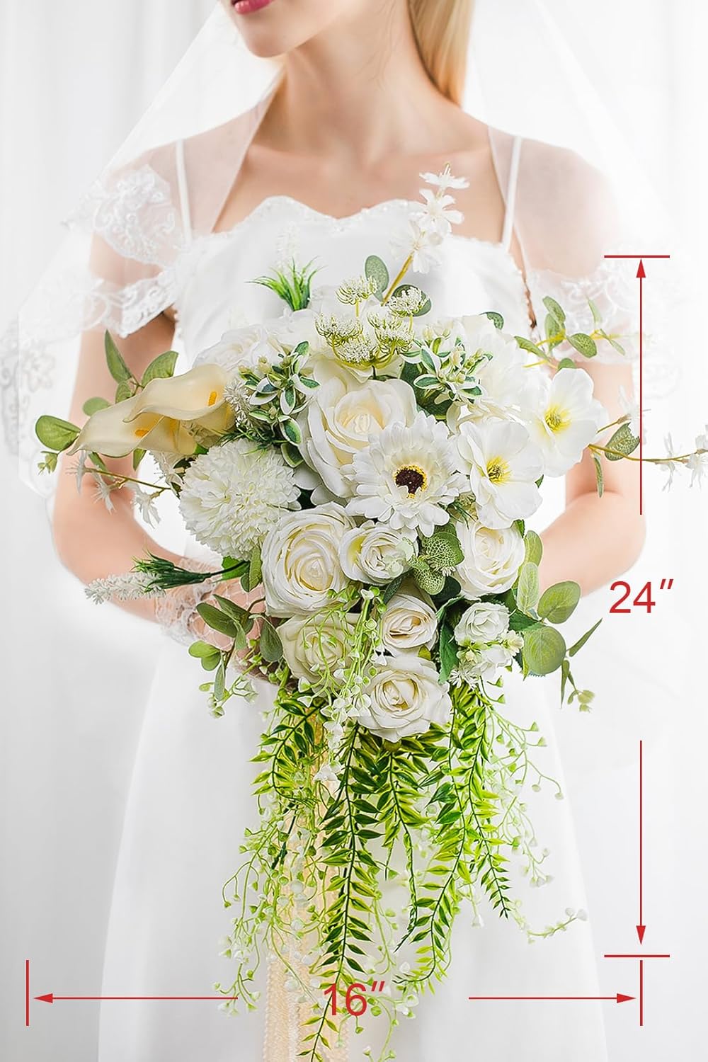 Wedding Bouquets for Bride, 16 Inches Wedding Flower Bouquet, Silk Round Bridal Bouquet for Wedding, Ceremony, Anniversary