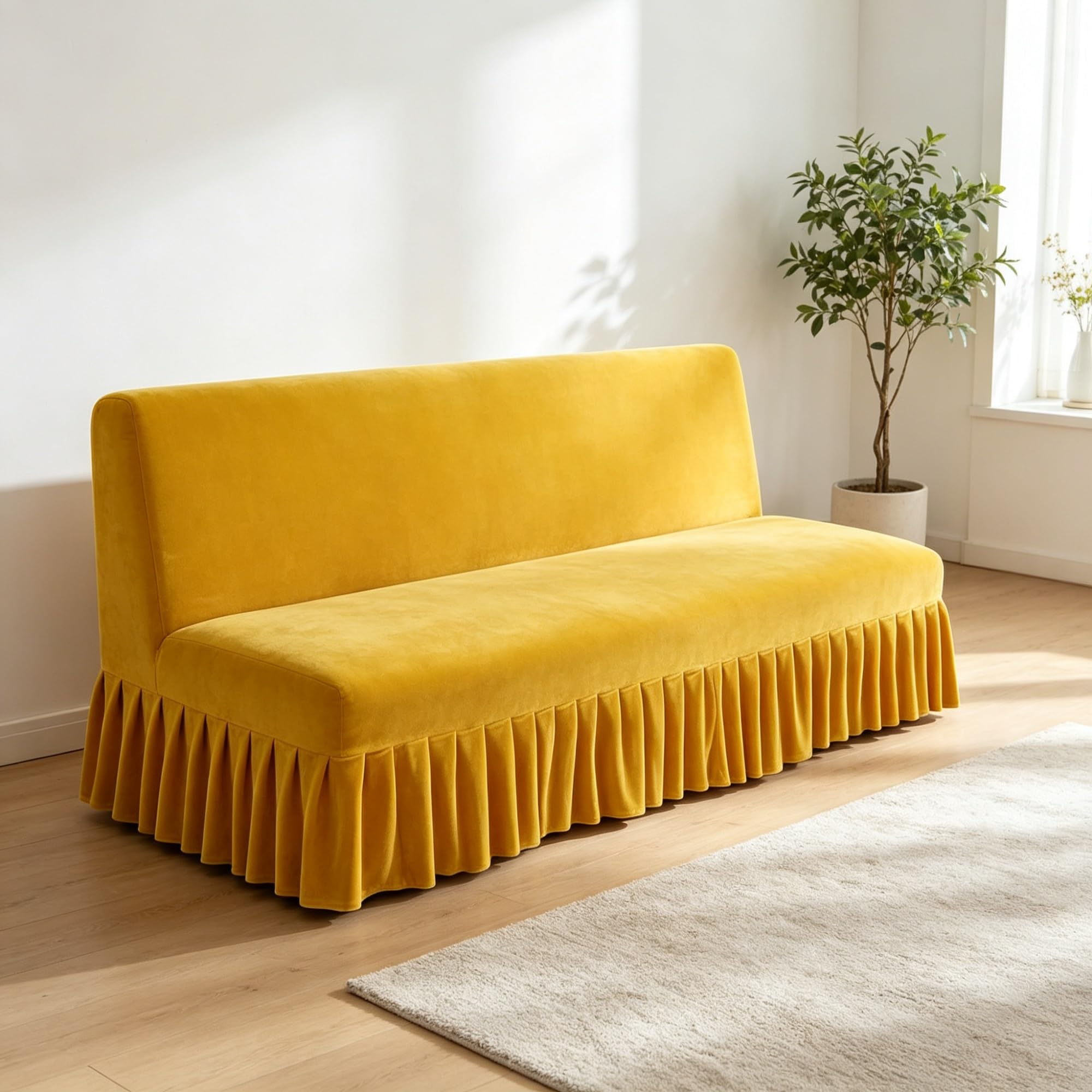 Funda Elástica De Terciopelo para Sofá Cama Sin Brazos con Falda