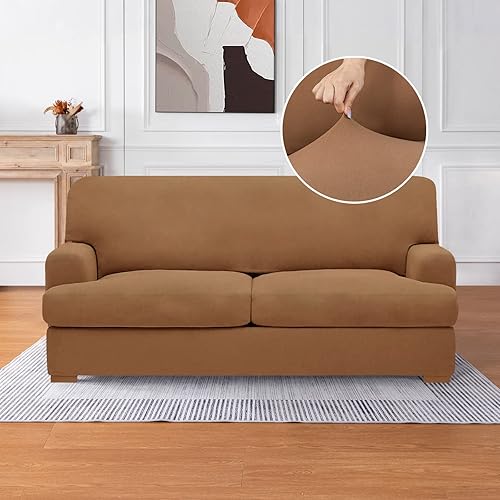 Miniatura 8 de molasofa Funda de sofá biplaza con 2 fundas individuales en forma de cojín en T para decoración del hogar, 3 piezas elásticas, lavables, sin