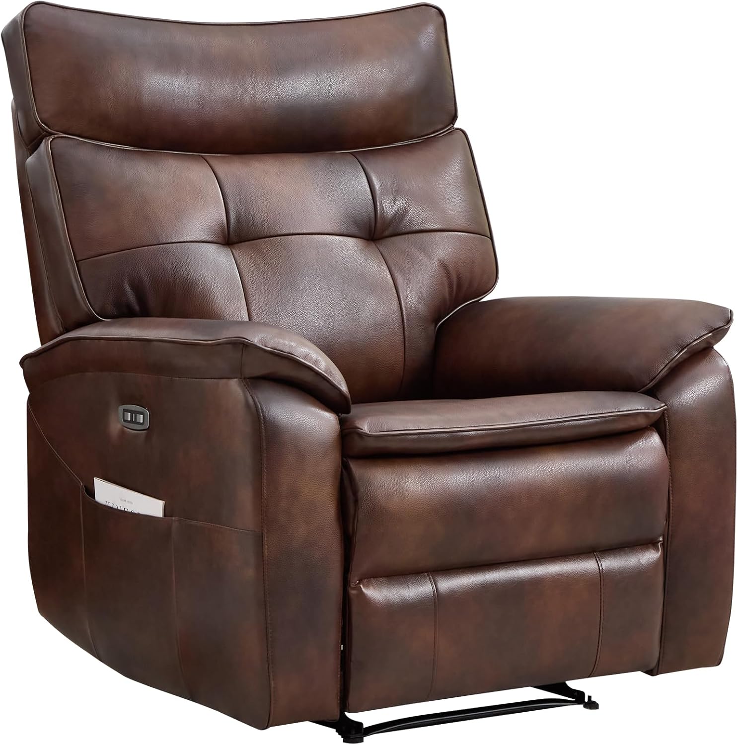 CANMOV Genuine Leather Recliner Chair,Power Recliner Chair for Adults,Electric Single Reclining Sofa with Overstuffed Armrest and Backrest for Living Room,Brown