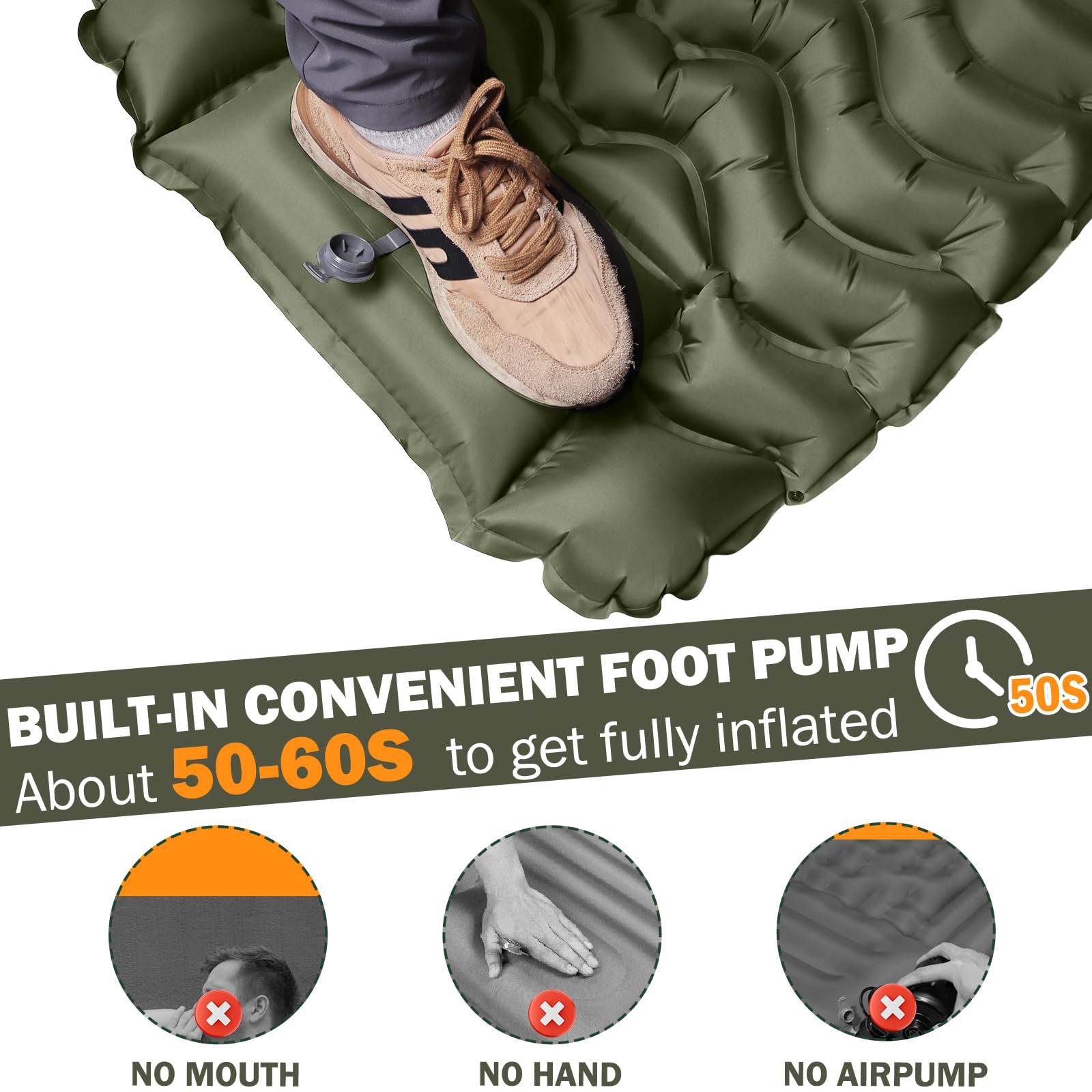 Isomatte, 12CM Dicke Luftmatratze Camping mit Fußpresse Pumpe und Kissen, Anti-Ripstop Tragbar Schlafmatte Outdoor für Wandern, Reise, Strand