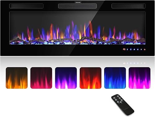 Insertos de chimenea eléctrica de 50 pulgadas  Chimenea empotrada y calentador de chimenea de pared, chimenea flotante de imitación montada en la