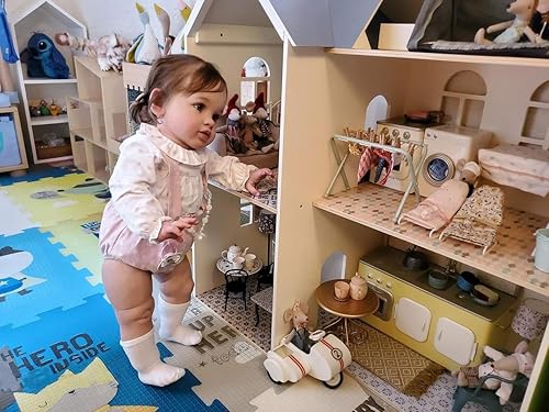 Miniatura 8 de KOKOMANDY Muñecas realistas de gran tamaño de 26 pulgadas de bebé recién nacido de 26 pulgadas, linda muñeca de pie con cuerpo pesado, de silicona