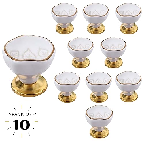 Miniatura 4 de Mascot Hardware Perillas de cerámica para gabinete, paquete de 10 hojas tropicales de 1-23 pulgadas, pomos de cerámica blanca, pomos de cajón para