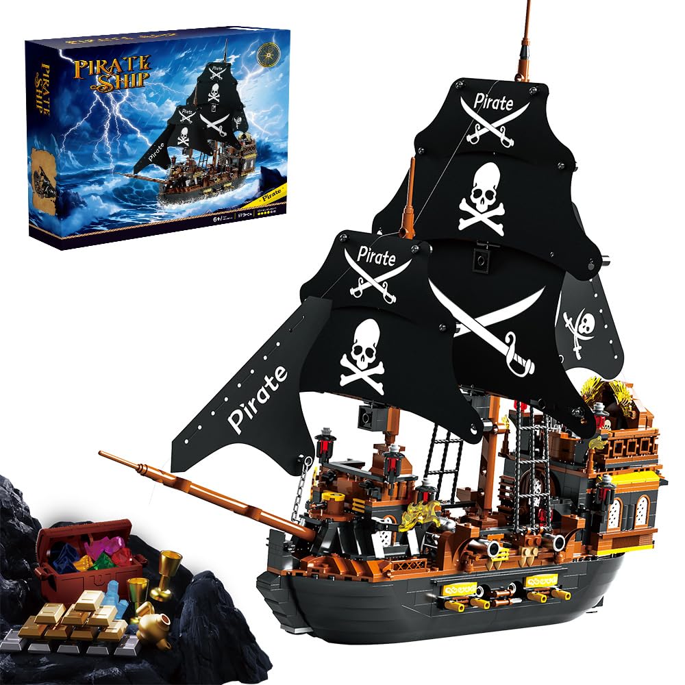 RiceBlockPirate Ship Building Set, Creative Pirate Themed Decor, Christmas Creative Gifts Toys for Boys 8-12, 573 Pieces Compatible with Lego Sets