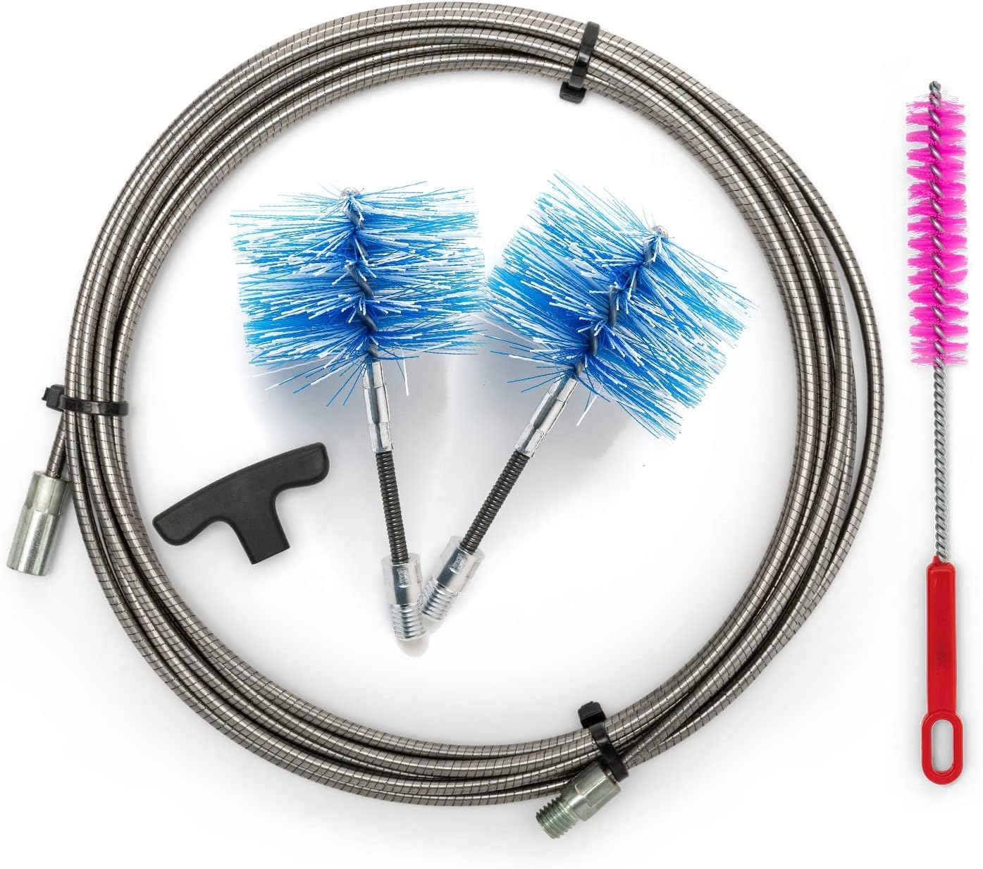 BARETTO Pellet Stove Cleaning Kit - Stainless Steel Extension 9 Meters, Maximum Curvature 90ยฐ- 2 Nylon Flex Brushes (1 80 mm and 1 100 mm)