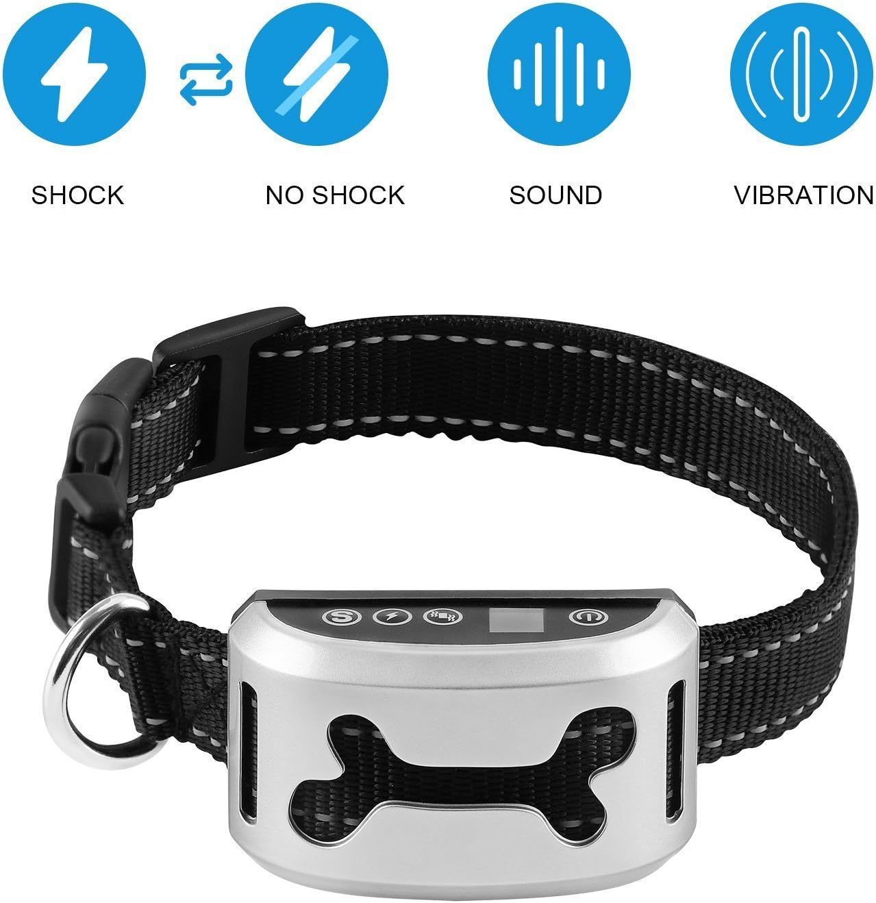 Bark Collar [2018 Smart Chip] Dog Shock Anti-Barking Collar with Beep, Vibration and Harmless Shock. No Bark Control for Small/Medium/Large Dogs with 7 Sensitivity Levels, Rechargeable and Rainproof