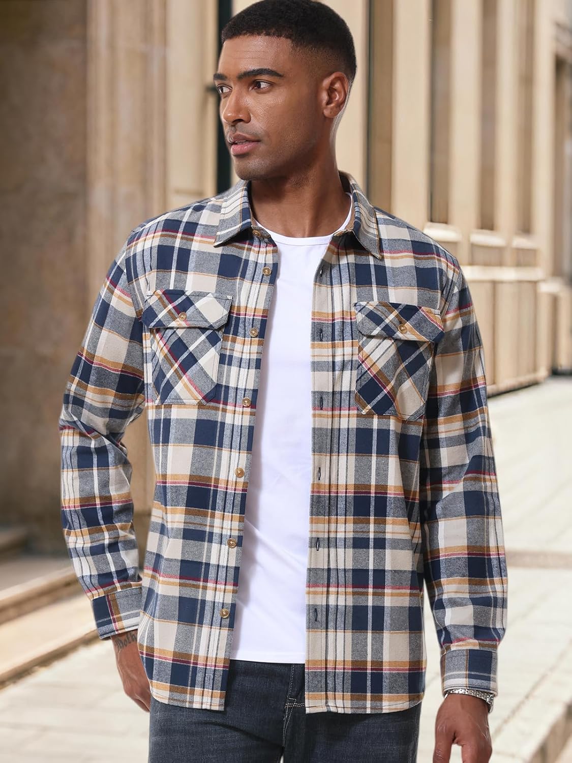 MAGNIVIT Flannel Shirt for Men Plaid Button Down Shirt Casual Lightweight Cotton Shirt with 2 Chest Pockets - Image 3