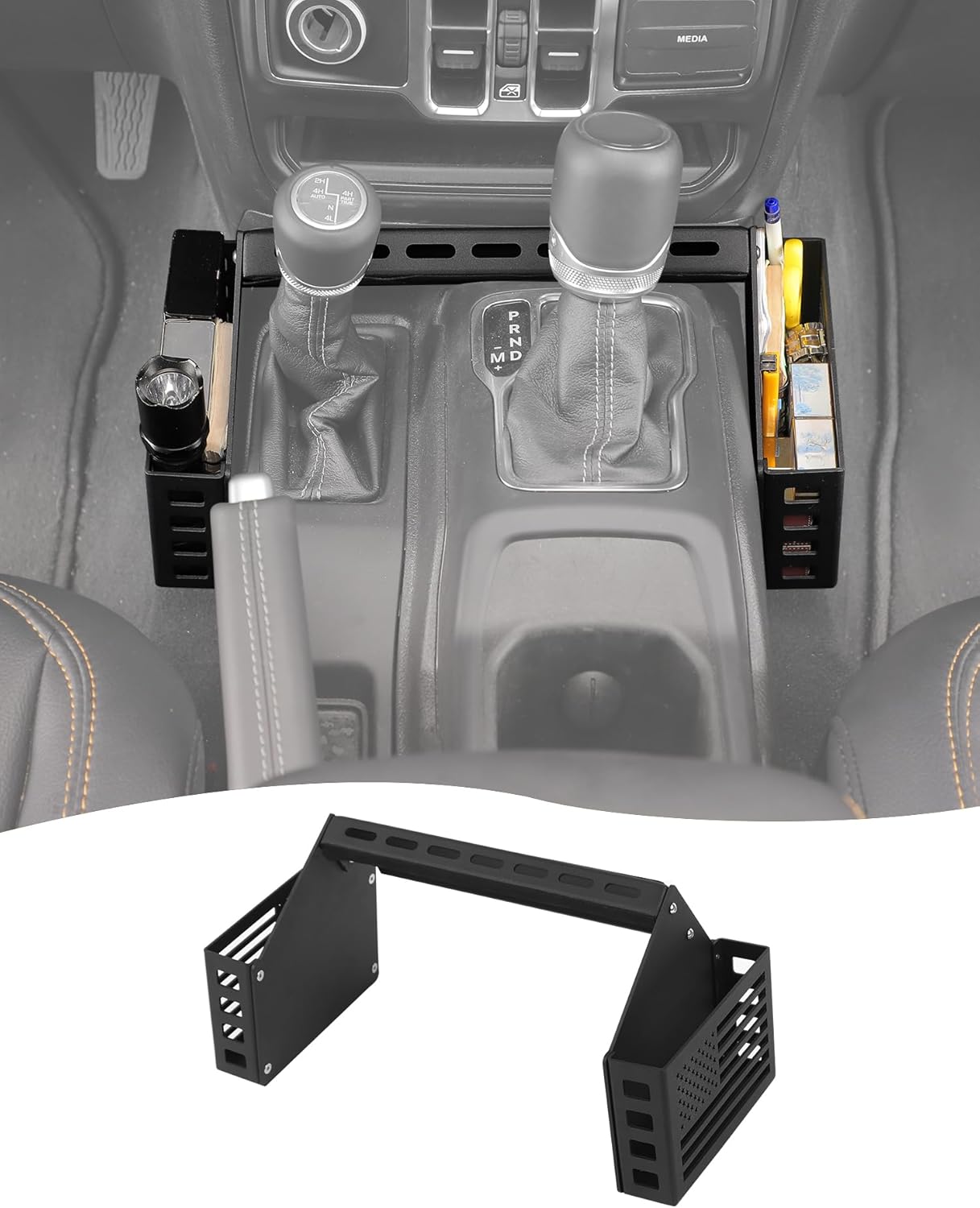 Hoolcar Gear Shift Center Console Organizer Side Tray Compatible with Jeep Wrangler JL/JLU 2018-2024 & Jeep Gladiator JT Truck 2020-2023 Interior Shifter Storage Box Accessories, American Flag