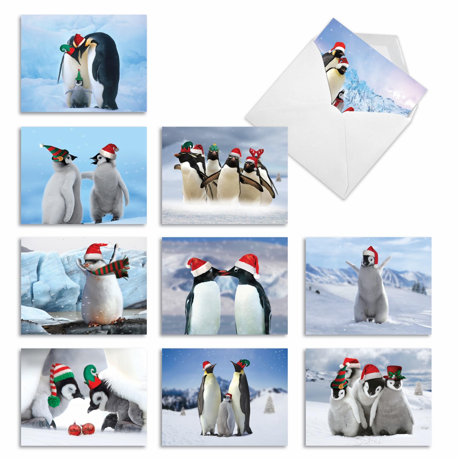 Best Card Co 10 Christmas Mini Boxed Cards Penguins M2951XSG
