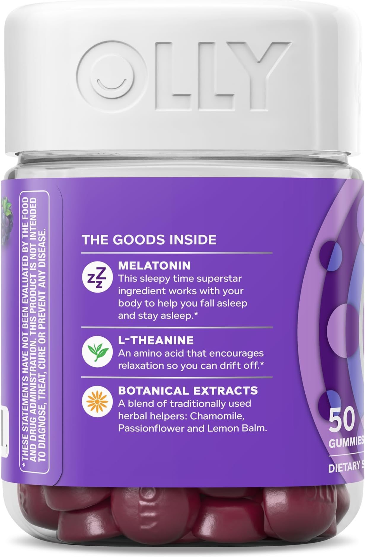 OLLY Restful Sleep Gummy Supplements, Blackberry Zen, 50 Count