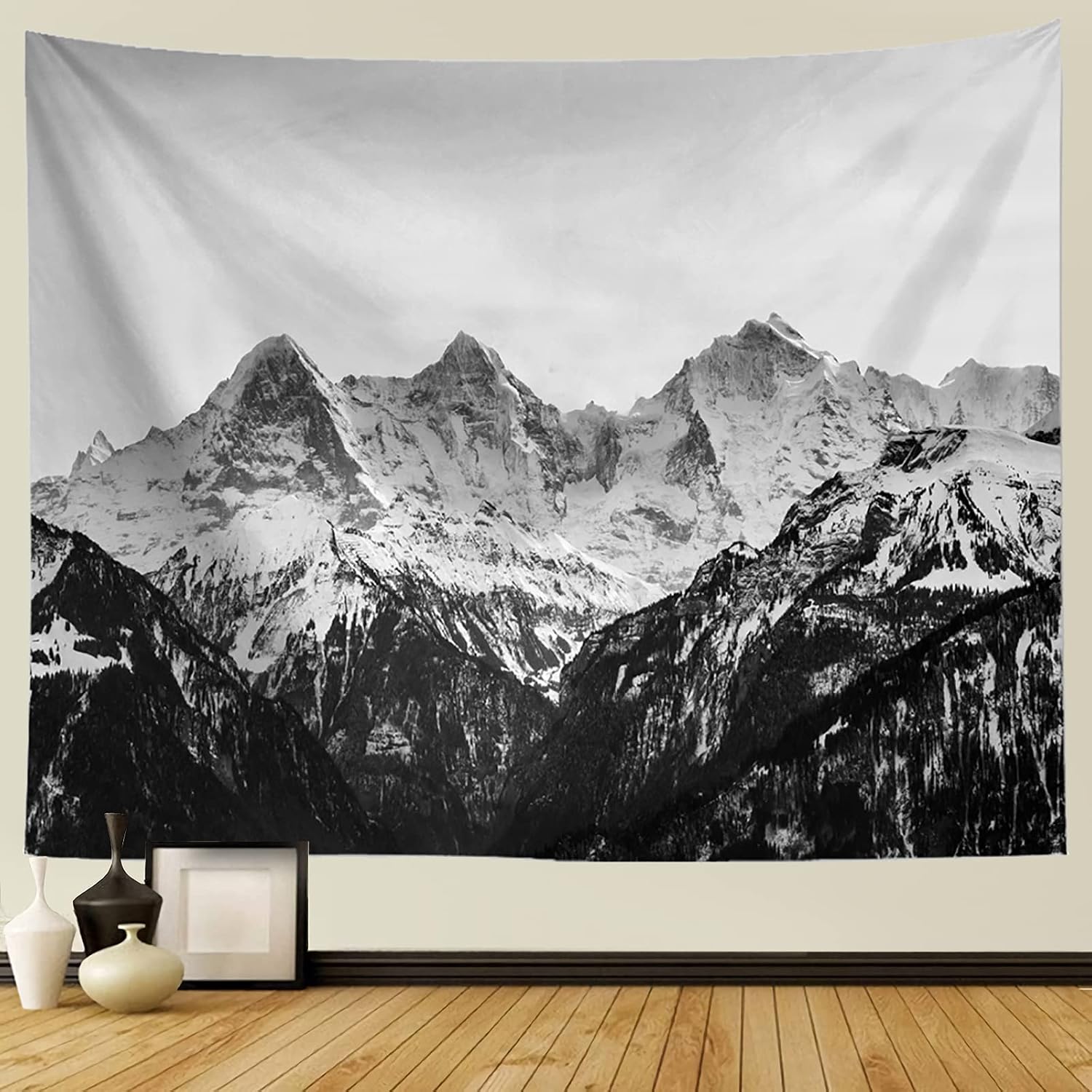 Yeacun Black and White Mountain Tapestry Grey Mountains Wall Hanging 3D Vision Nature scape Tapestry for Bedroom Living Room Dorm(60L x 50W inches)