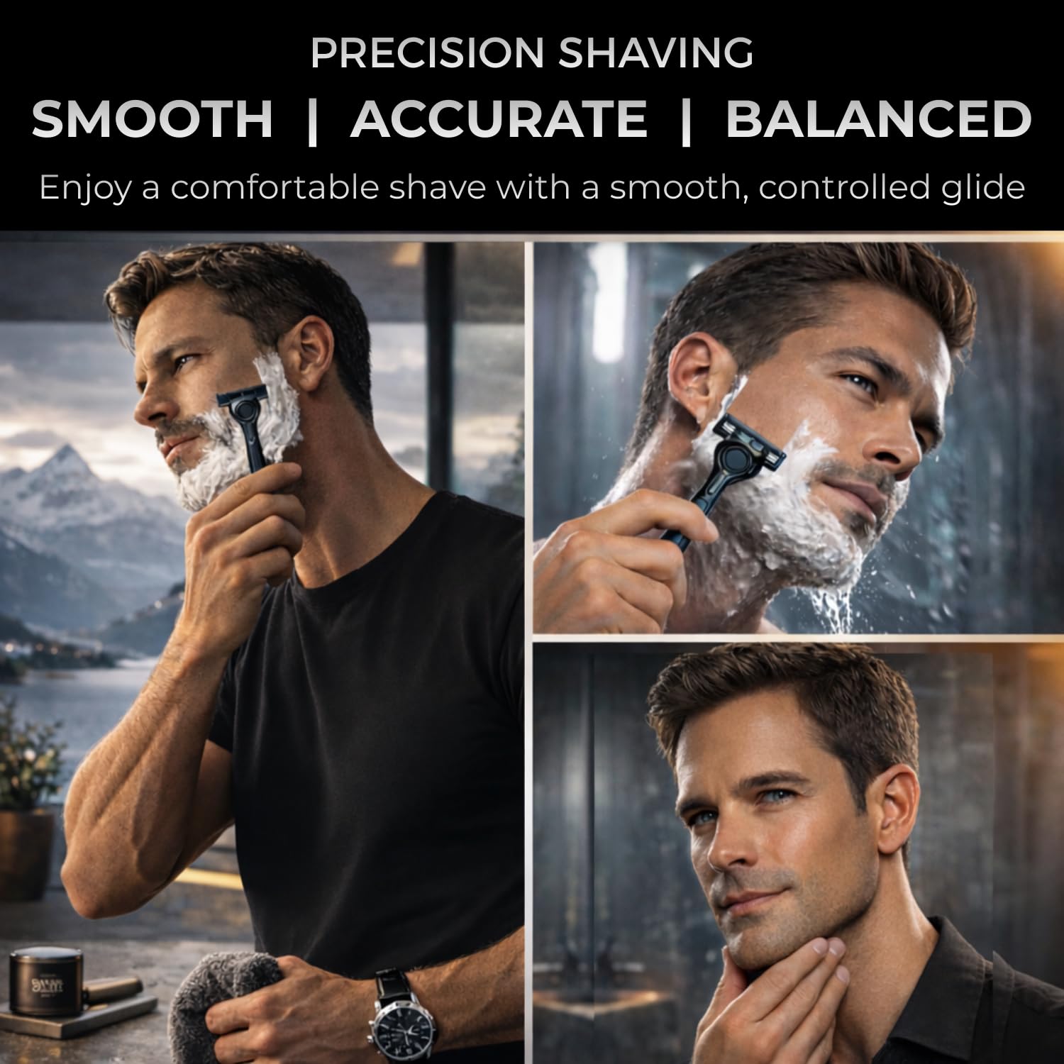 Z5 Solo Razor for Men – Solid Metal Handle, 5-Blade Pivoting Head, Titanium-Coated Stainless Steel Blades, Dual Vitamin E + Aloe Hydration Strips, Comfort Grip, Waterproof Travel Case