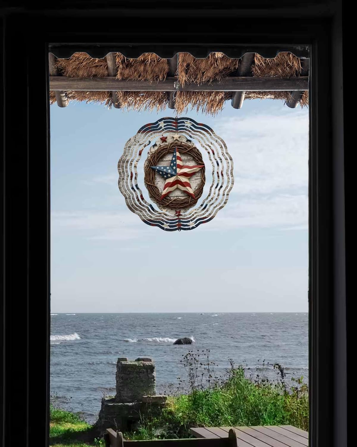 Independence Day 250th Anniversary Wind Spinner for Garden Yard 3D Stainless Steel Hanging Wind Spinners, Rustic Patriotic Stars Spinners Outdoor Metal Decor for Lawn Patio Home