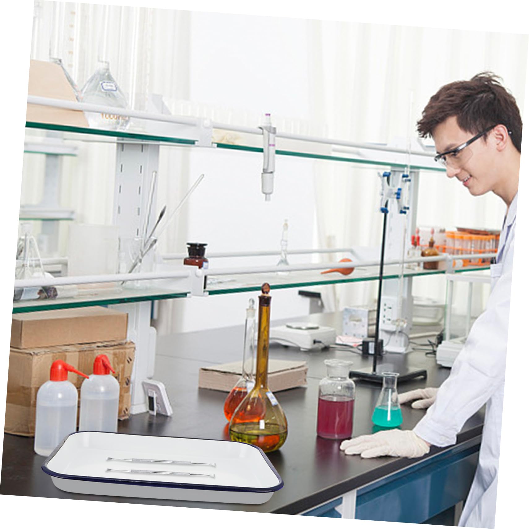 IMIKEYA Vassoio Grande Capacità per Bianco Laboratorio Quadrato Smaltato Facile da Pulire e Pratico a Casa Strumenti Sperimentali e Vetrini